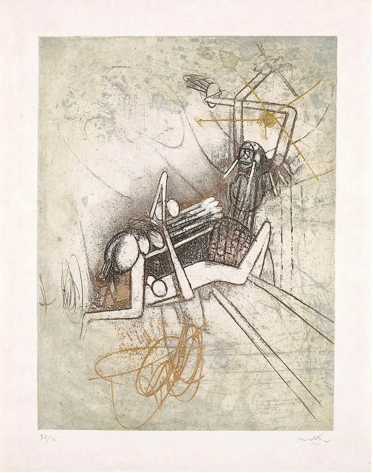 Roberto Matta - Color etching - erotic scene I
