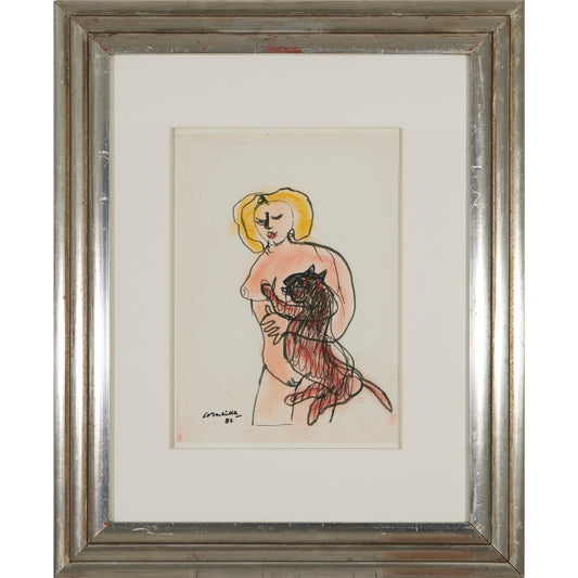 Corneille – Mixed media – Lady with black cat